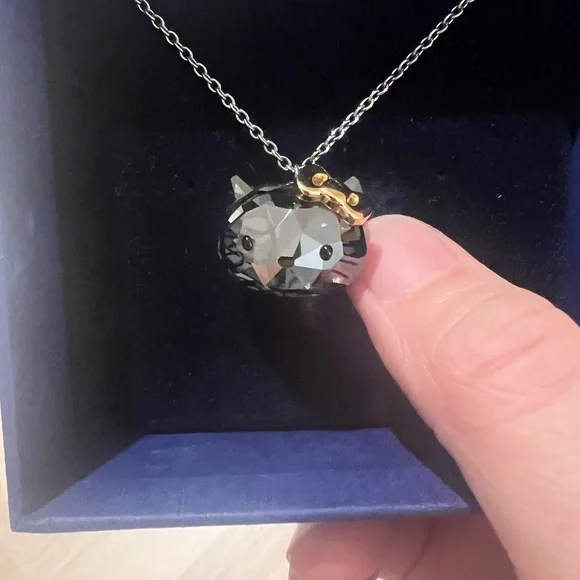 Swarovski Hello Kitty Smoky Crystal Pendant Necklace w Box Warranty Card Sanrio - Picture 3 of 8